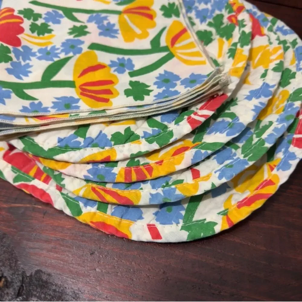 VINTAGE Bright Flower Quilted Set of 4 Placemats 2 Napkins